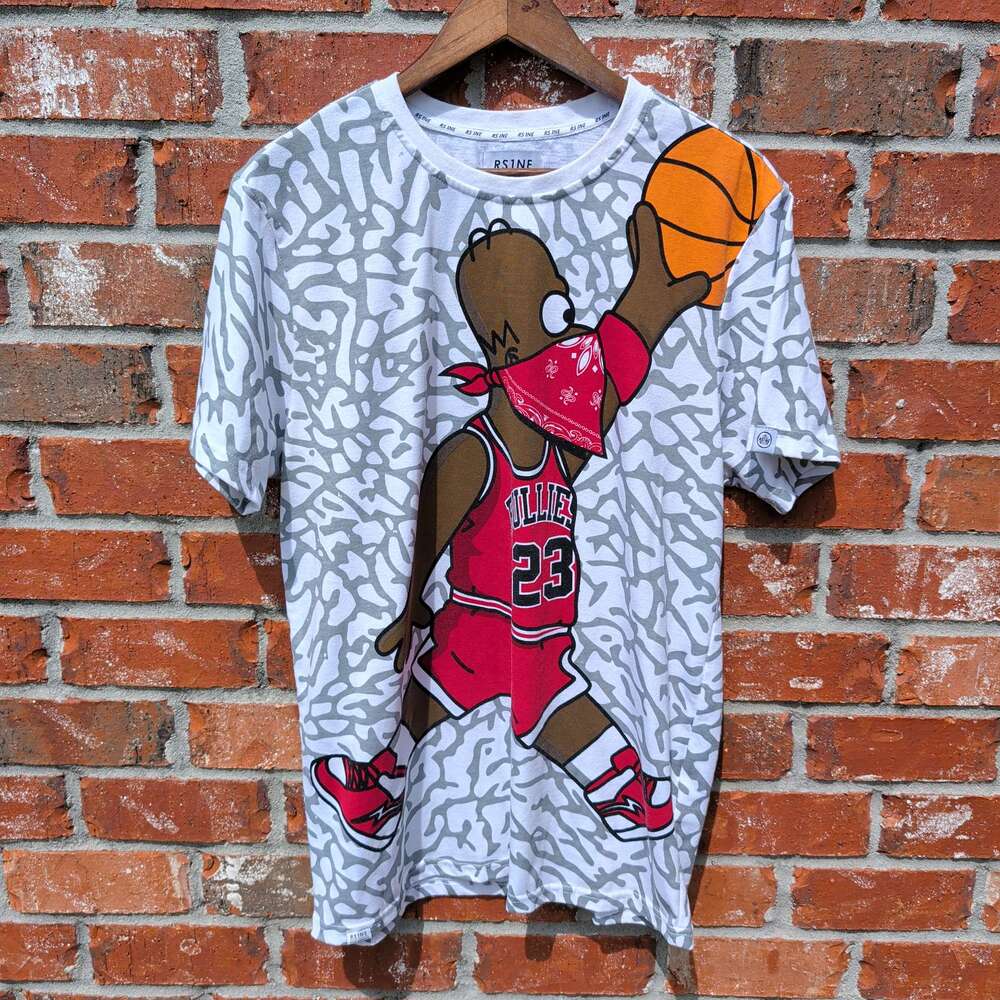 RS1NE Elephant Print Mashup Tee Mens XL Gray Bart Simpson Jordan 23 Graphic